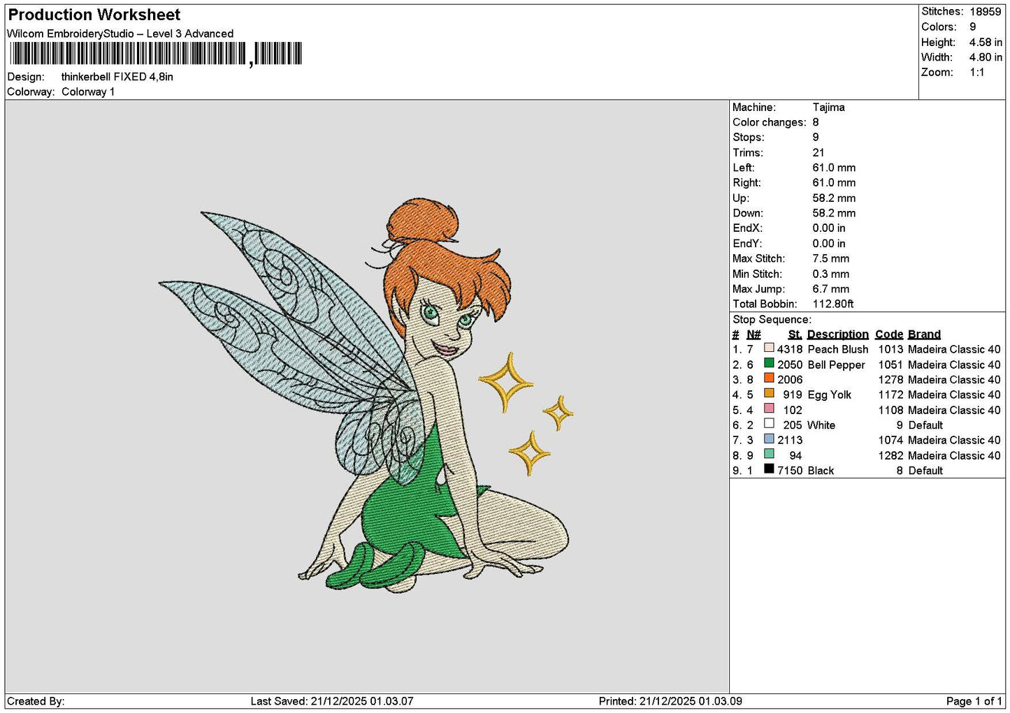 Thinkerbell 2112 Embroidery File 6 sizes