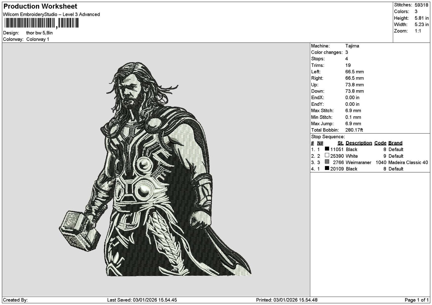 Thor BW Embroidery File 6 sizes