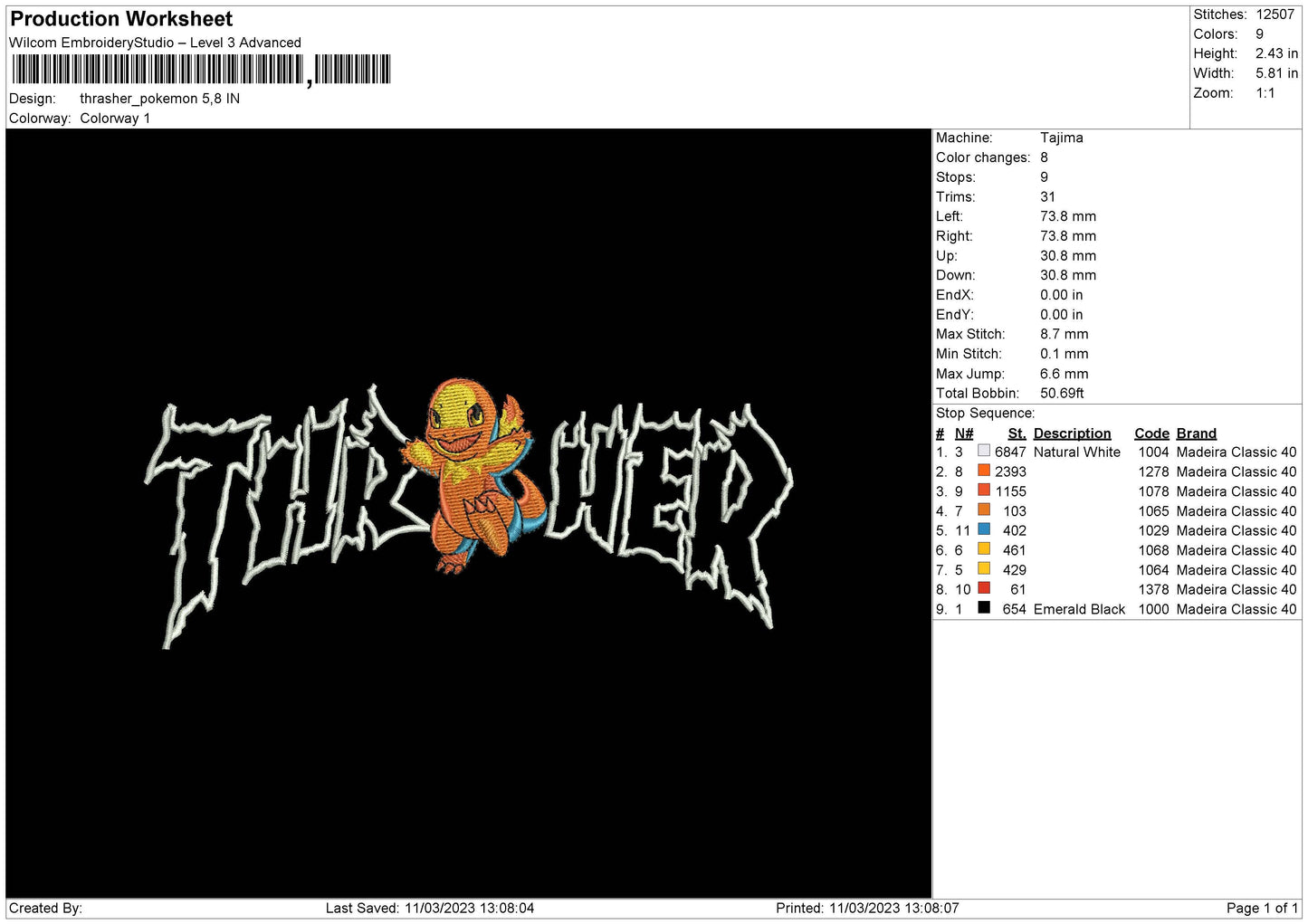 Pokethrasher Embroidery File 6 sizes
