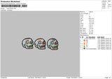 Three Skulls Embroidery File 6 sizes