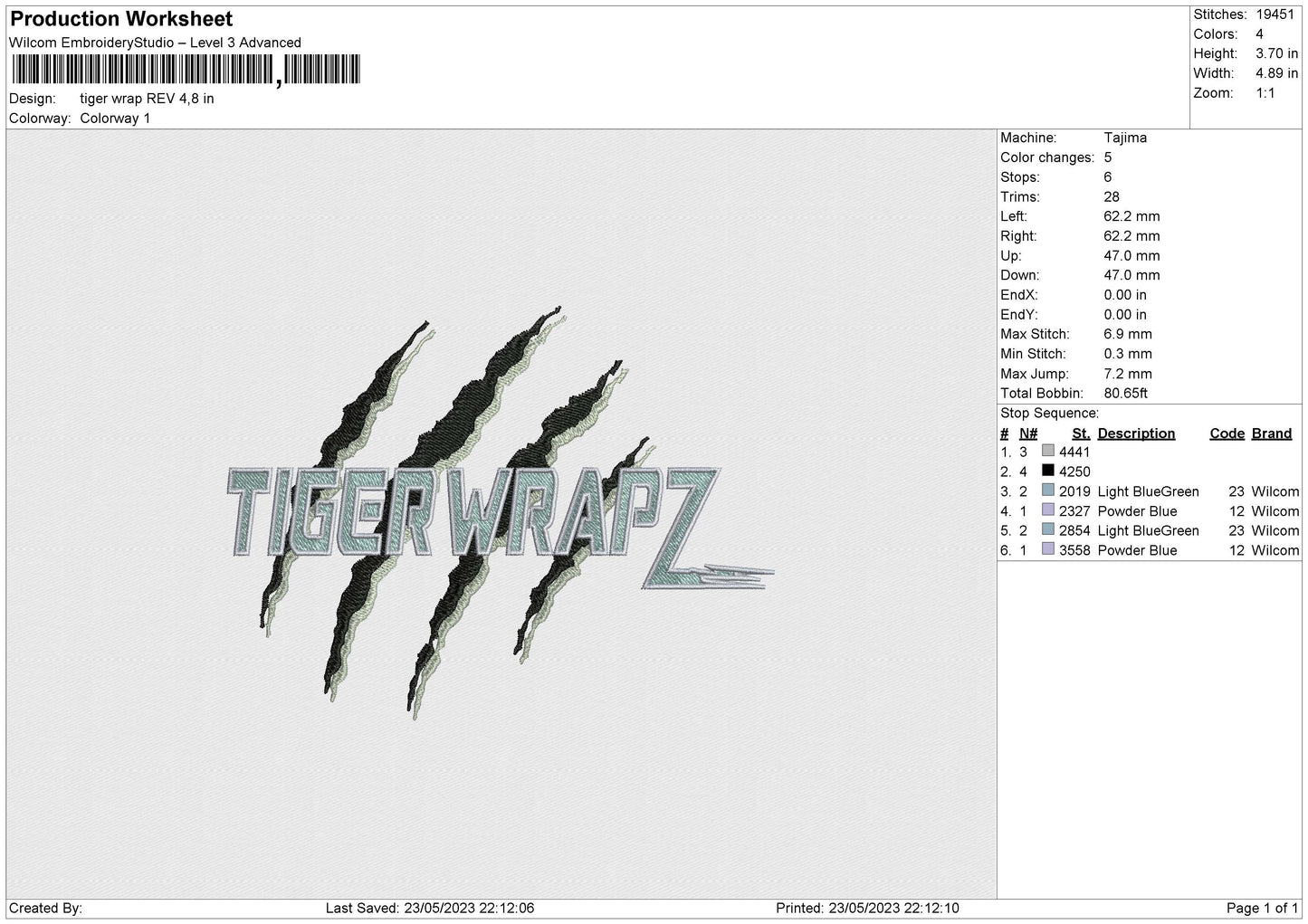 Tiger wrap v2 Embroidery