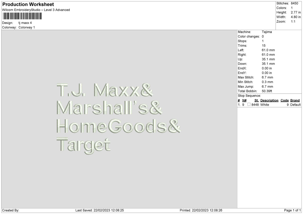 Tj Maxx Embroidery File 6 sizes