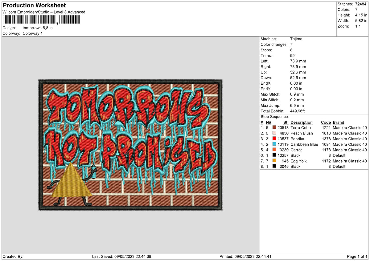 Tomorrows Text Embroidery File 6 sizes