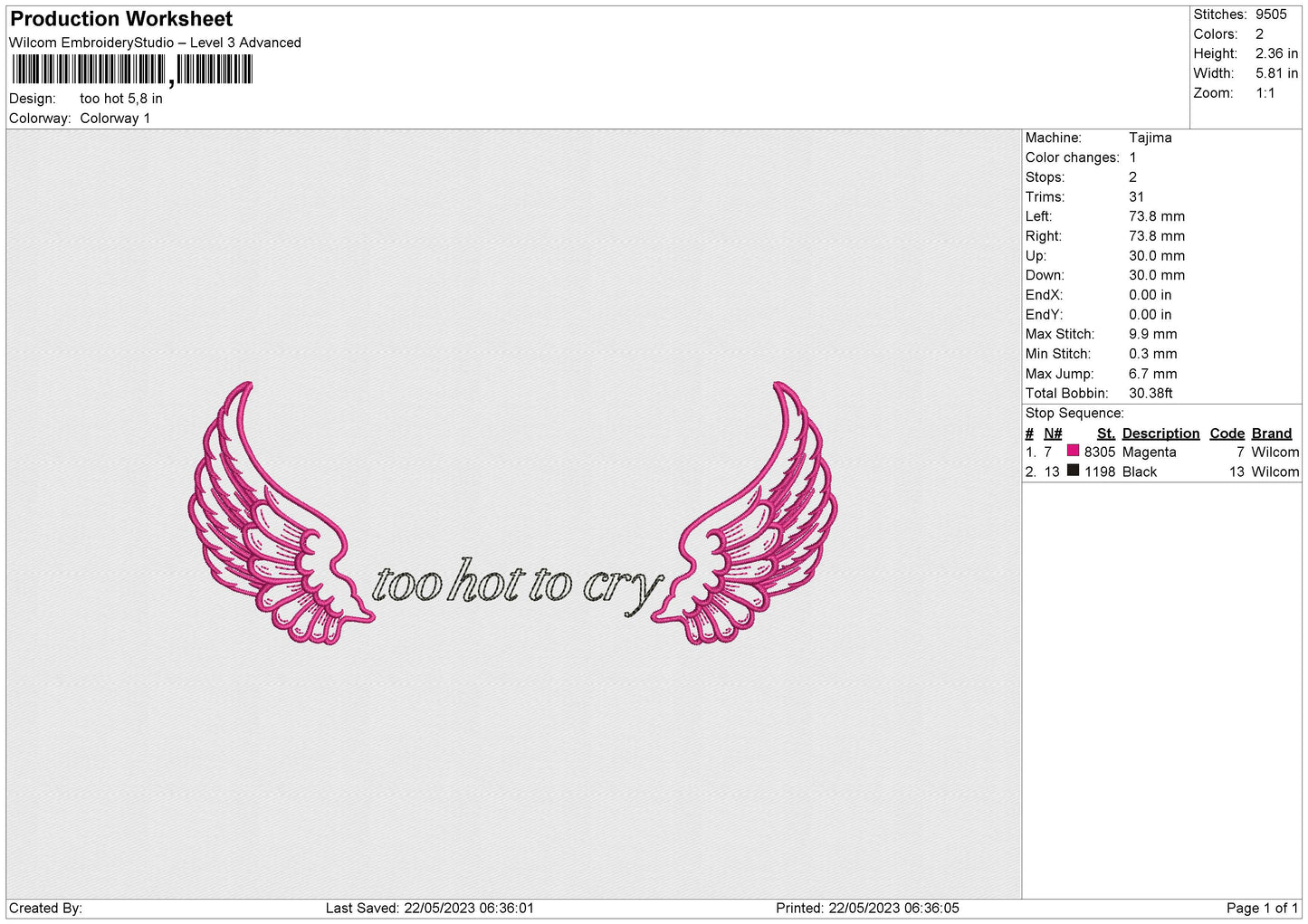 TOO HOT Embroidery
