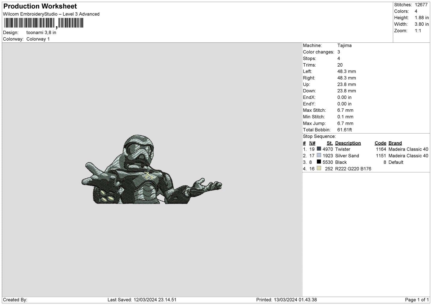 Robot1303 Embroidery File 6 sizes