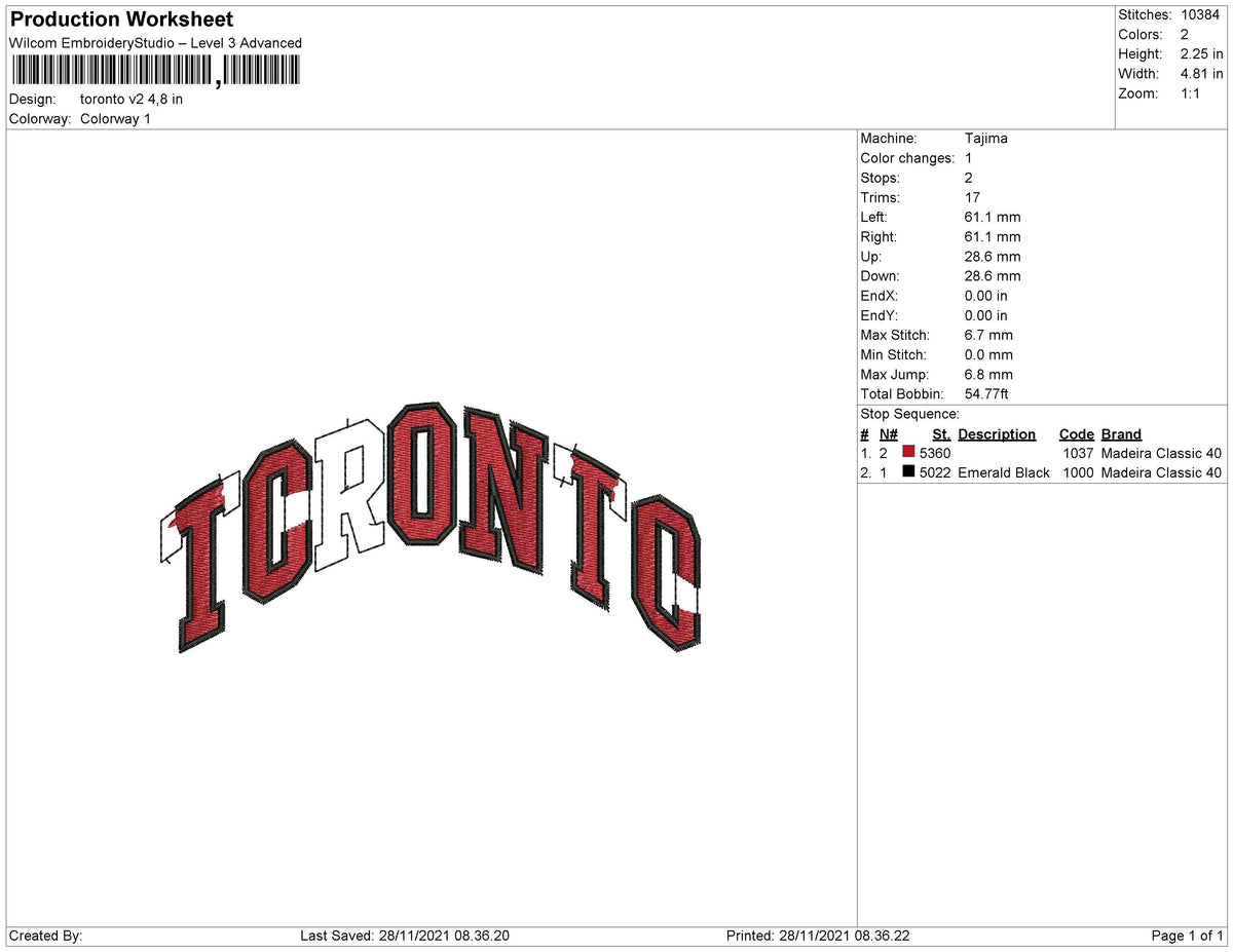Toronto v2 Embroidery