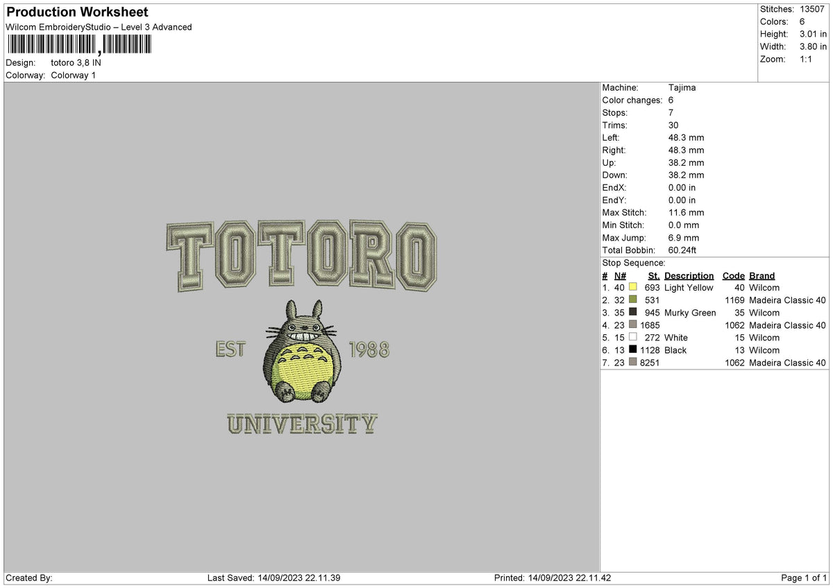 Totoro Embroidery File 6 sizes