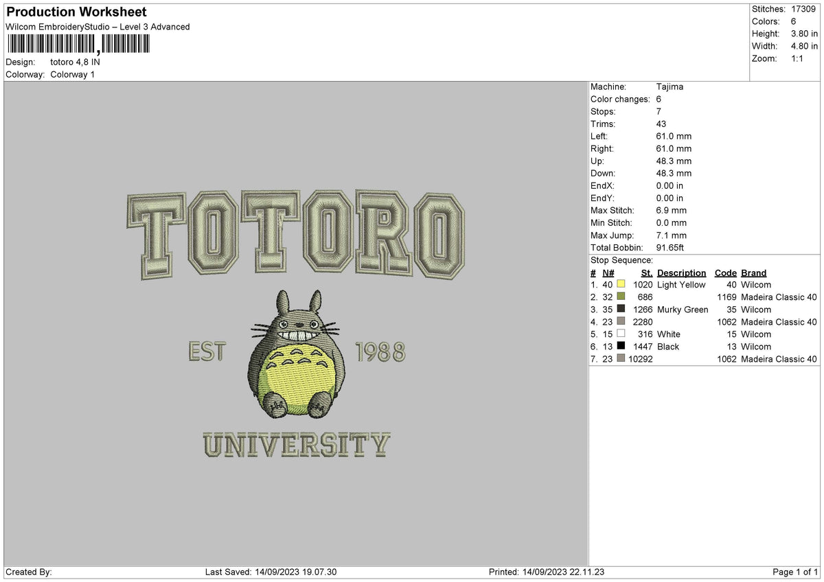 Totoro Embroidery File 6 sizes
