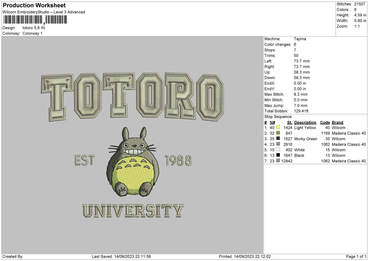 Totoro Embroidery File 6 sizes
