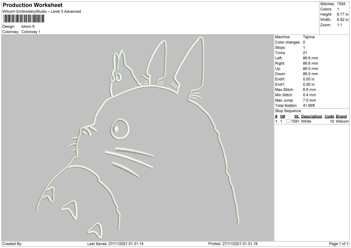 Totoro outline Embroidery