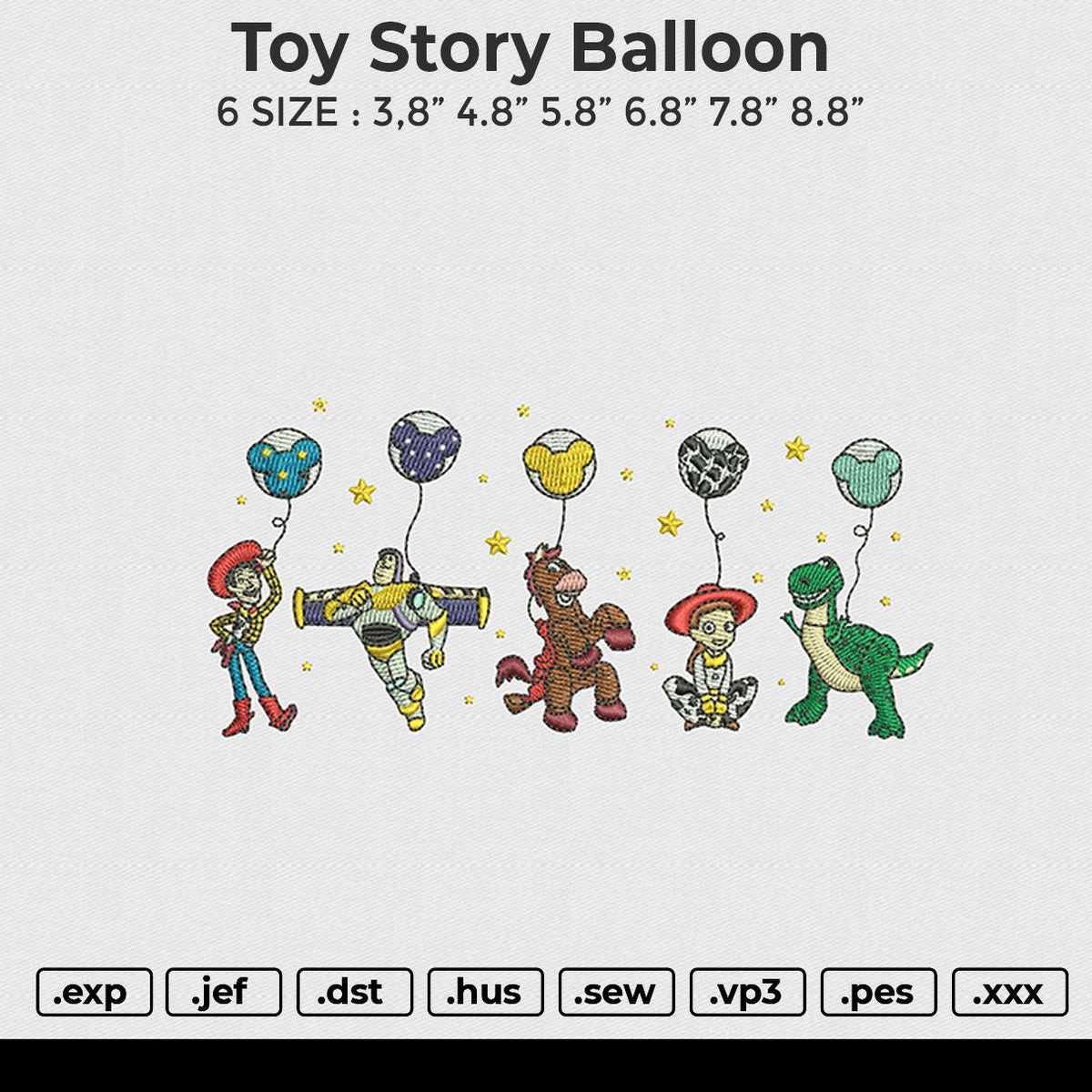 Toy story balloon Embroidery File 6 size
