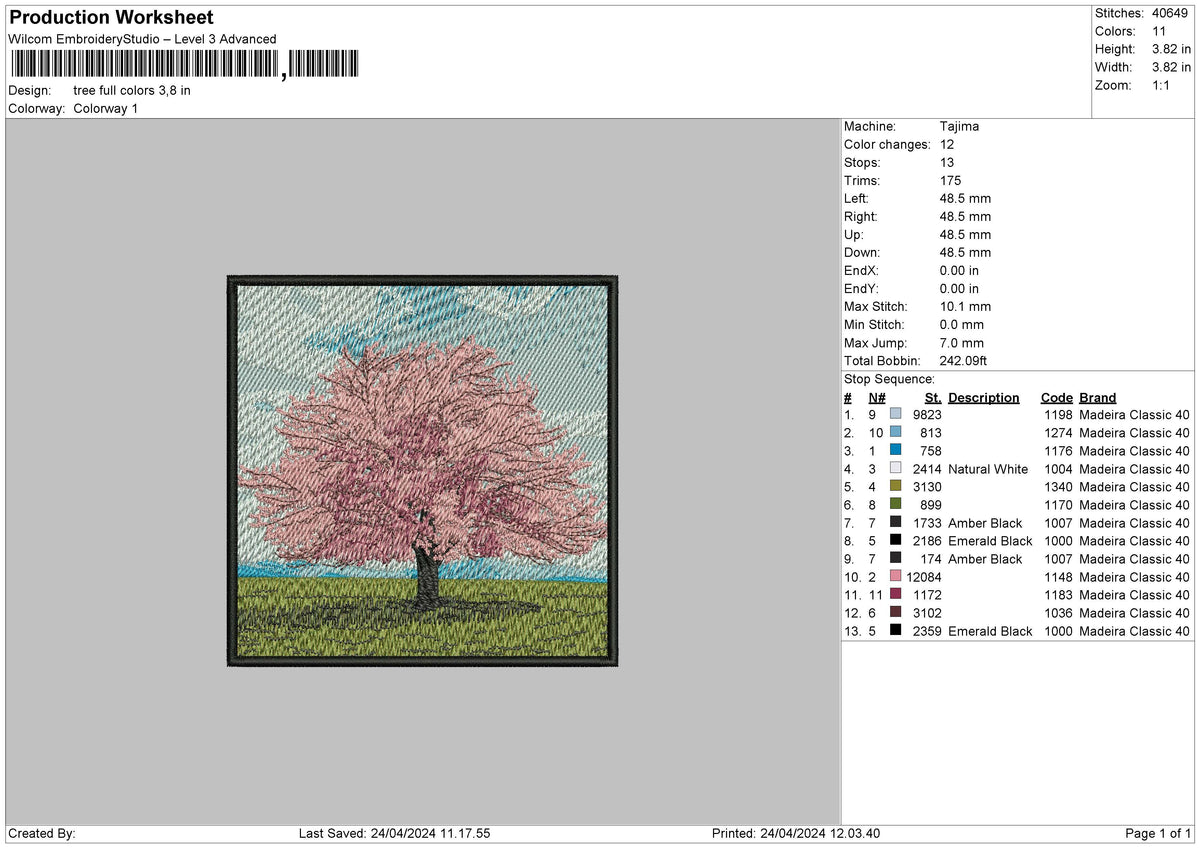 Tree Square Embroidery File 6 sizes