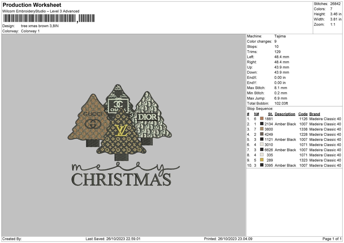 Tree Xmas Brown Embroidery File 6 sizes