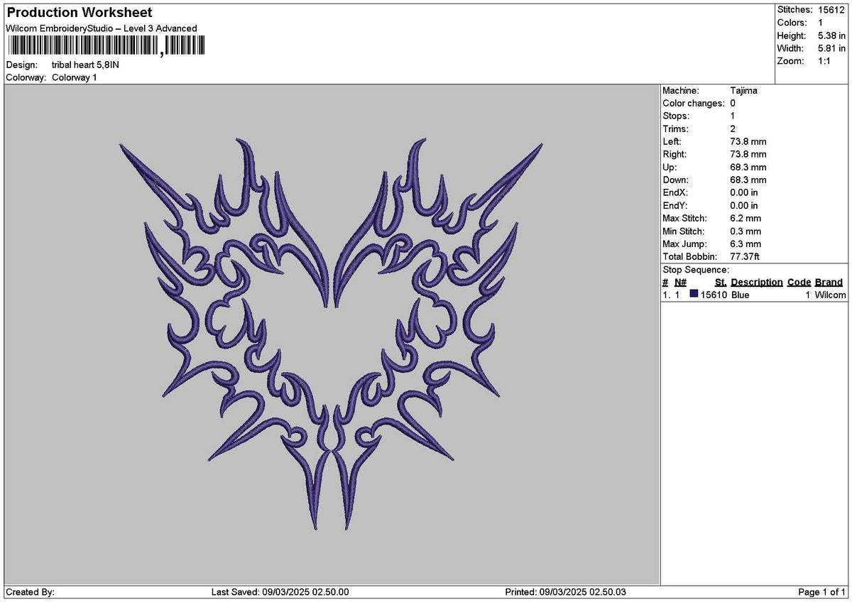 Tribal Heart Embroidery File 6 sizes