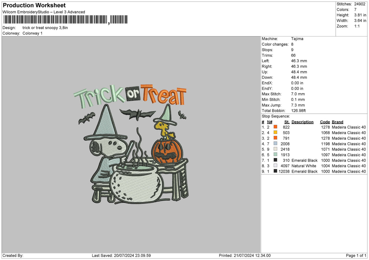 Snoopy Trick Embroidery File 6 size
