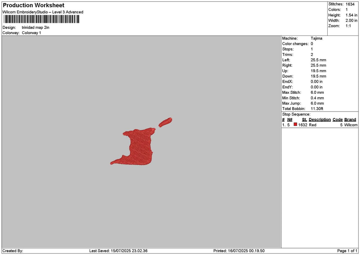 Trinidid Map Embroidery File 6 sizes