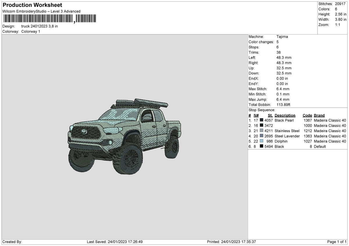 Truck Embroidery File 6 sizes