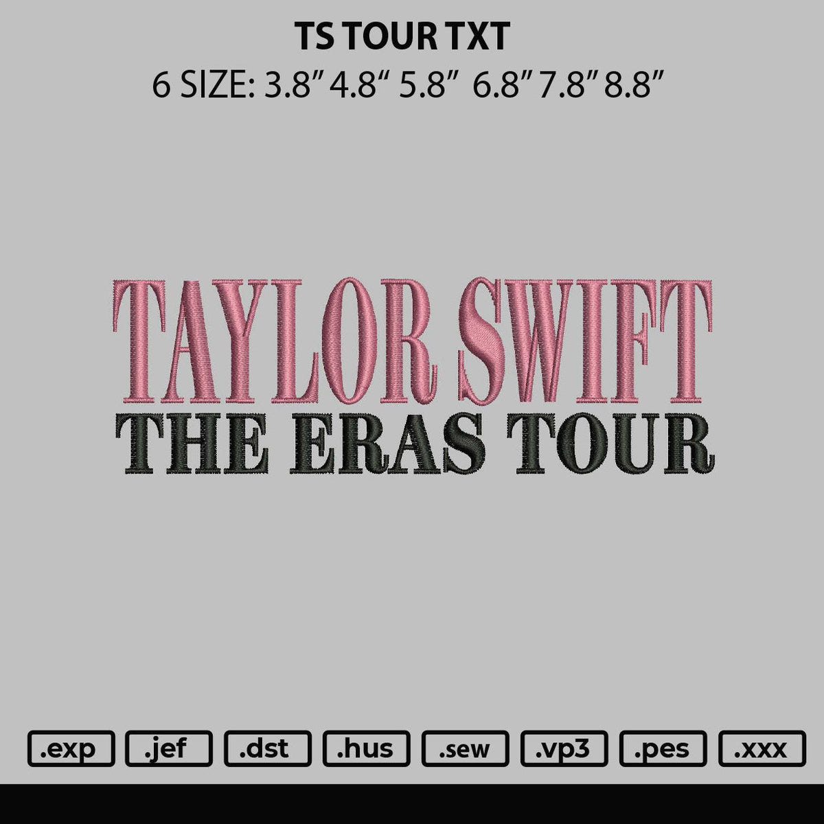 Ts Tour Text Embroidery File 6 sizes