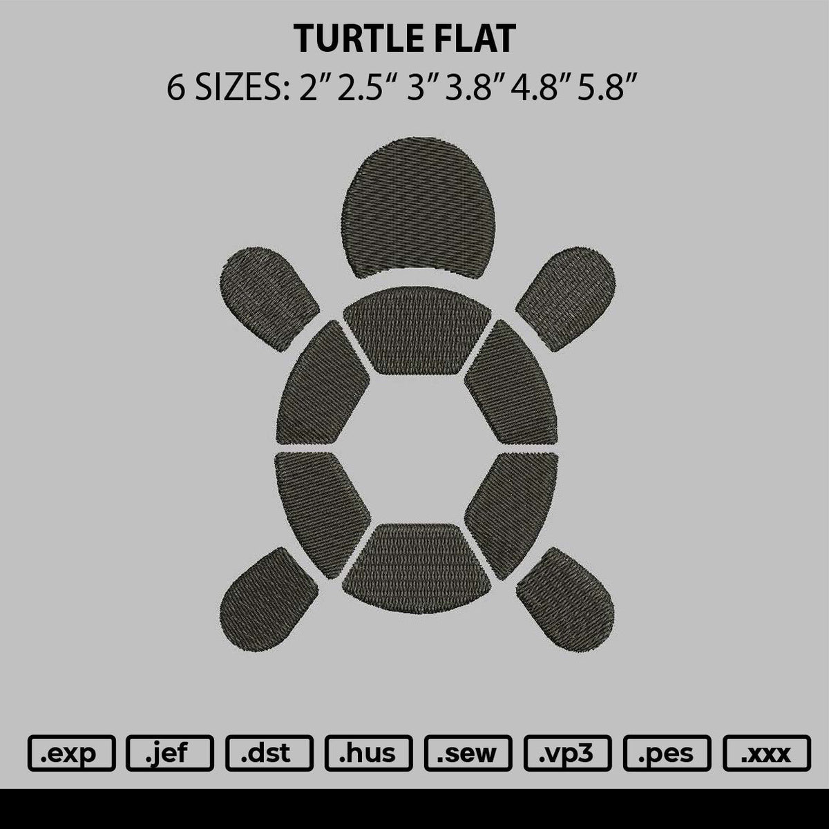Turtle Flat Embroidery File 6 sizes