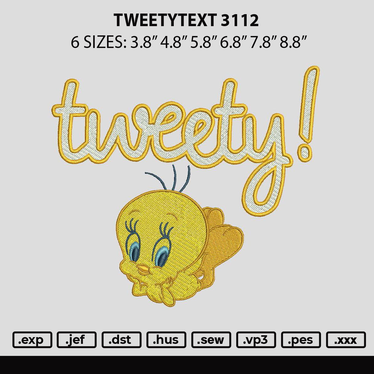 Tweetytext Embroidery File 6 sizes