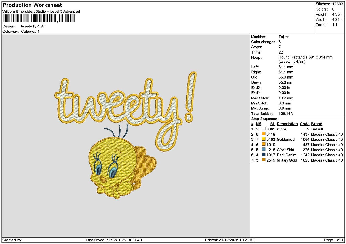 Tweetytext Embroidery File 6 sizes