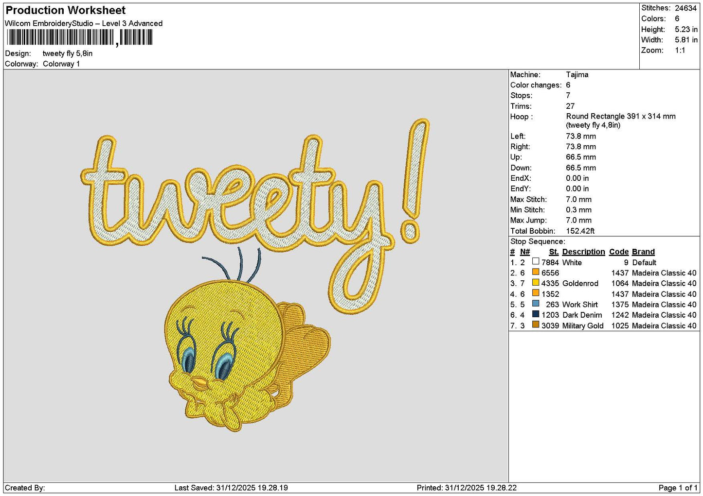 Tweetytext Embroidery File 6 sizes