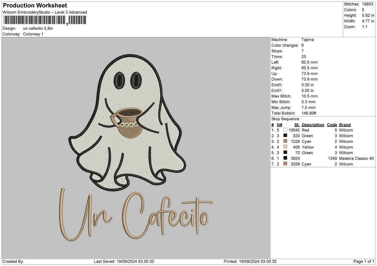 Ghost Cup 02 Embroidery File 6 sizes