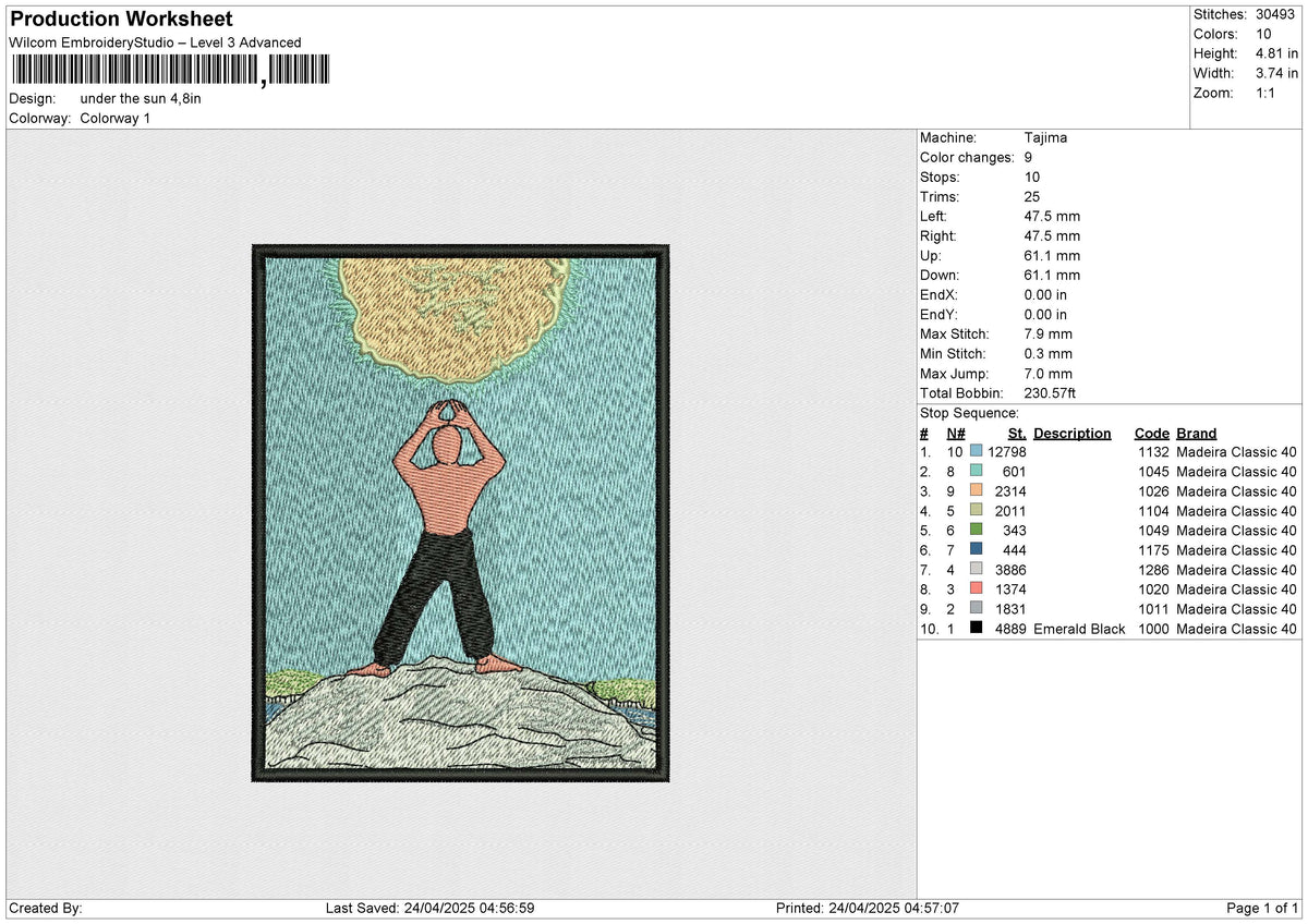 under the sun Embroidery File 6 size