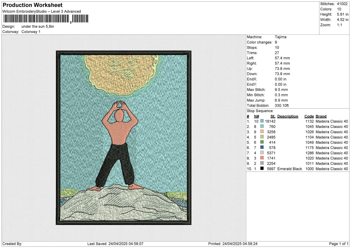under the sun Embroidery File 6 size