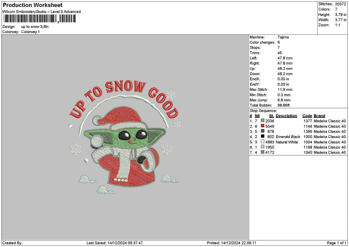 Yodaxmas 1412 Embroidery File 6 sizes