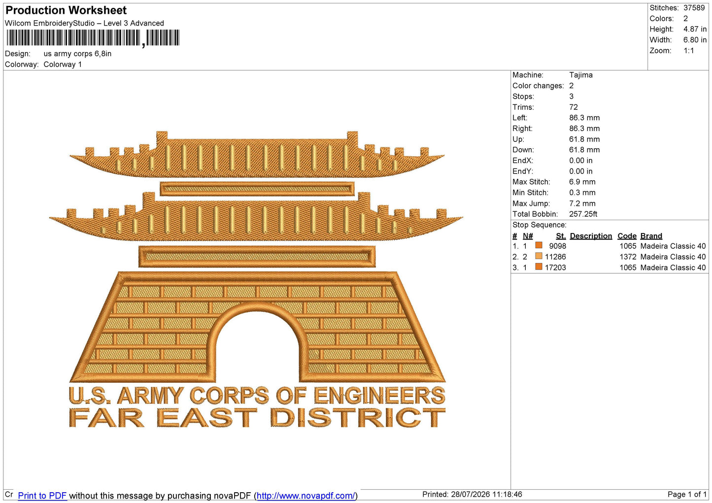 Us Army corps Embroidery File 6 size