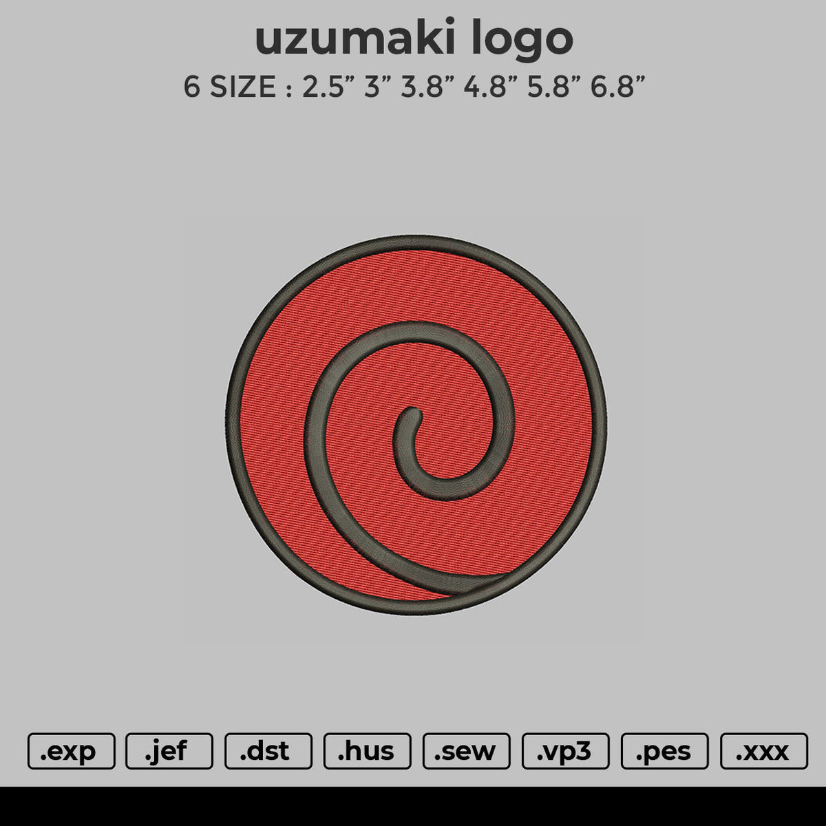 Uzumaki Logo Embroidery File 4 size
