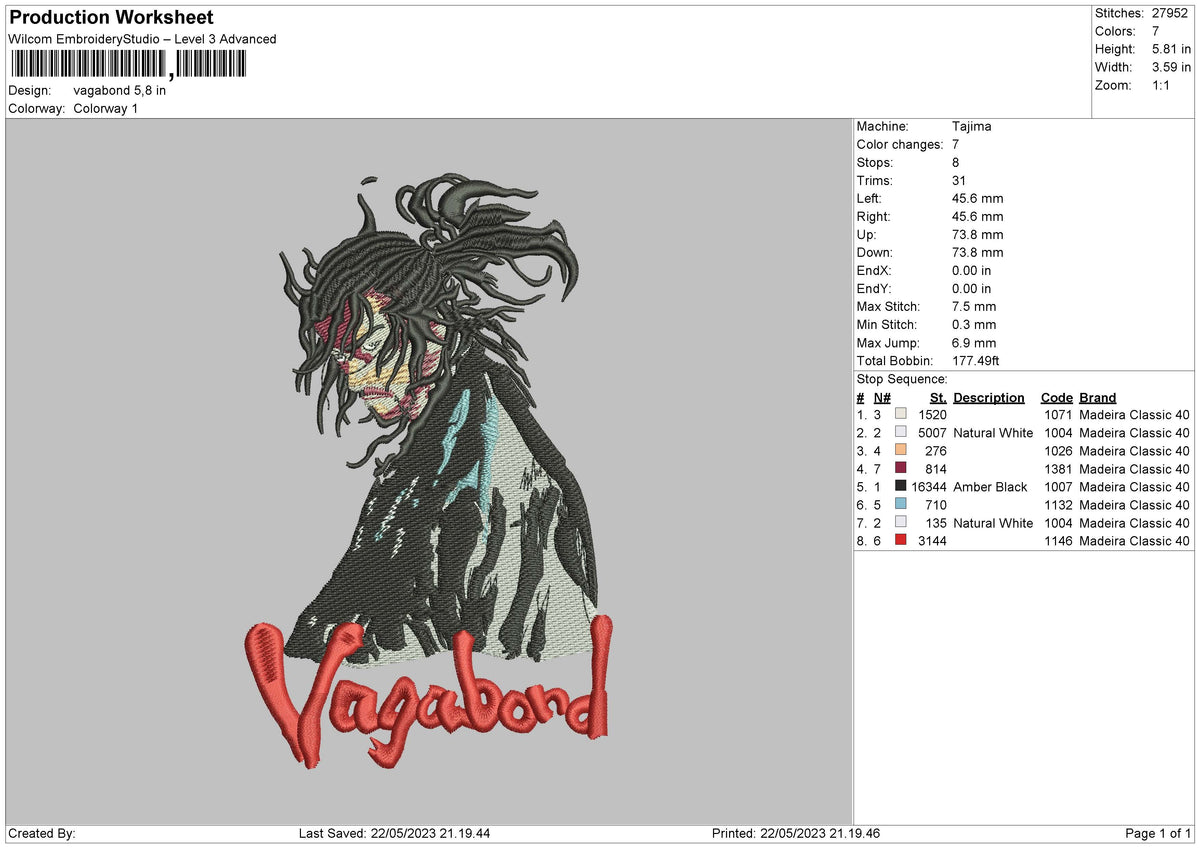 Vagabond Embroidery File 6 sizes
