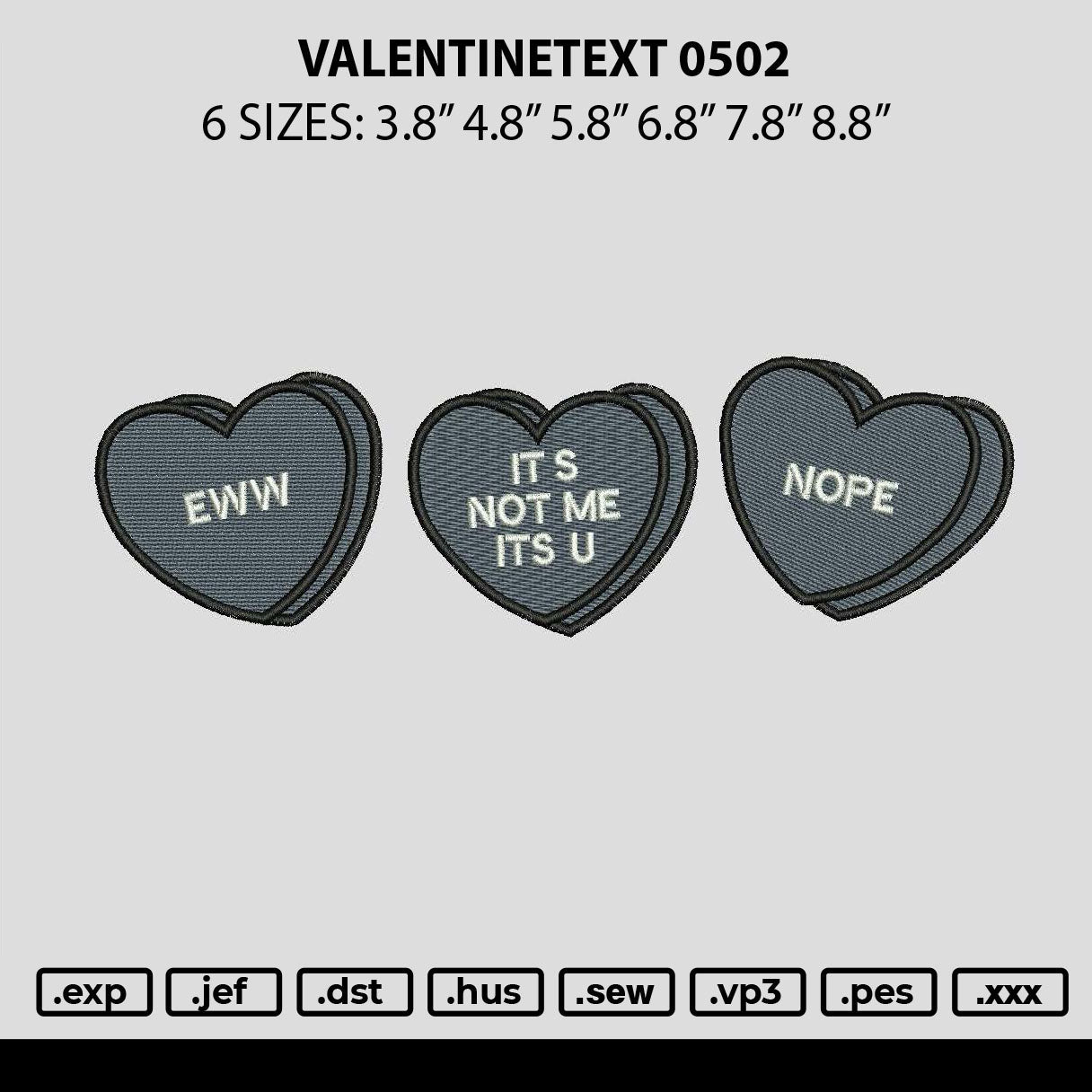 Valentinetext 0502 Embroidery File 6 sizes