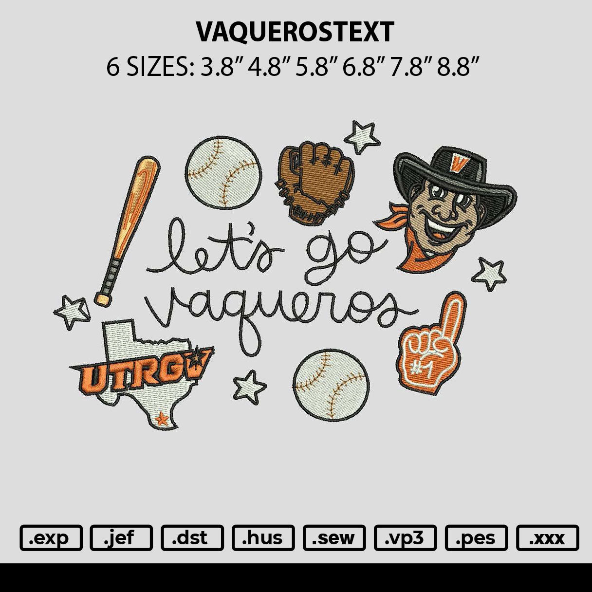 Vaquerostext Embroidery File 6 sizes