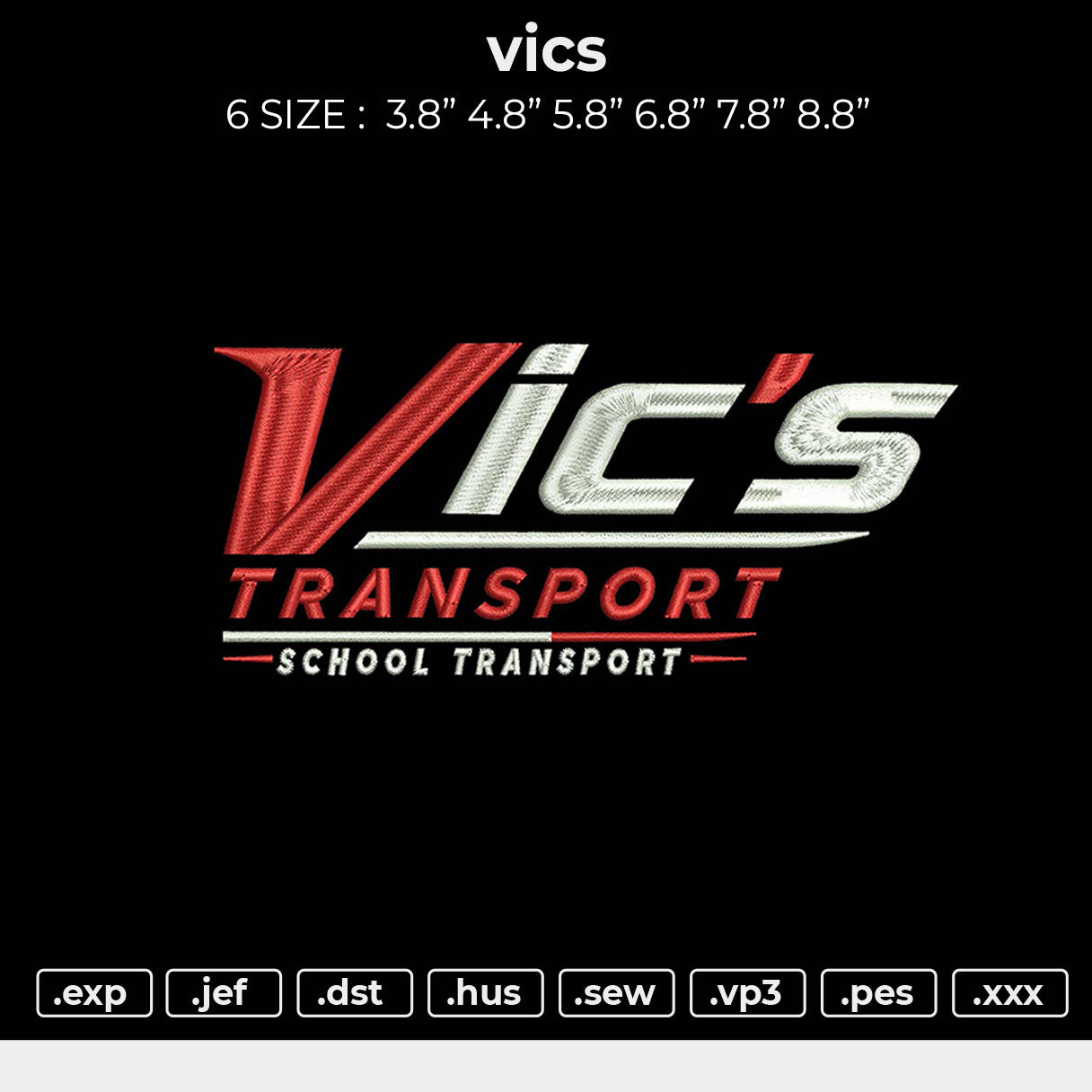 Vics Embroidery File 6 size