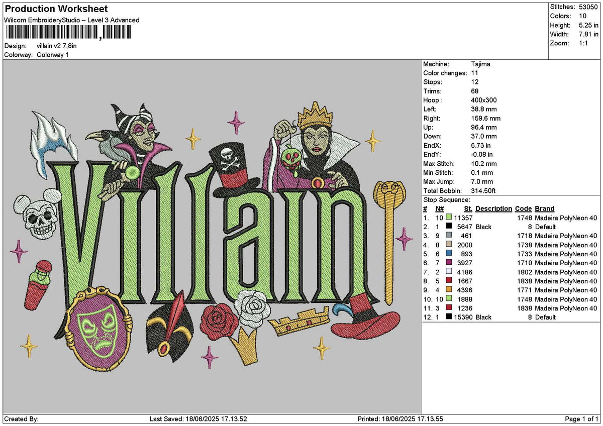 Villaintext V2 Embroidery File 6 sizes