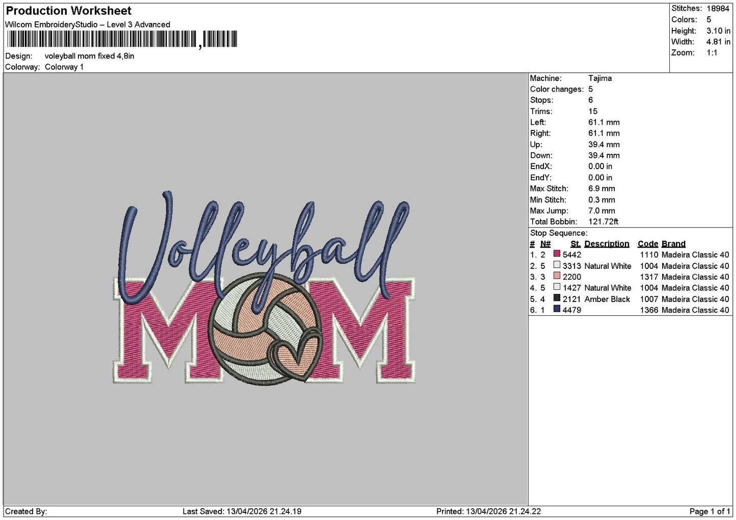Volleytext 1204 Embroidery File 6 sizes