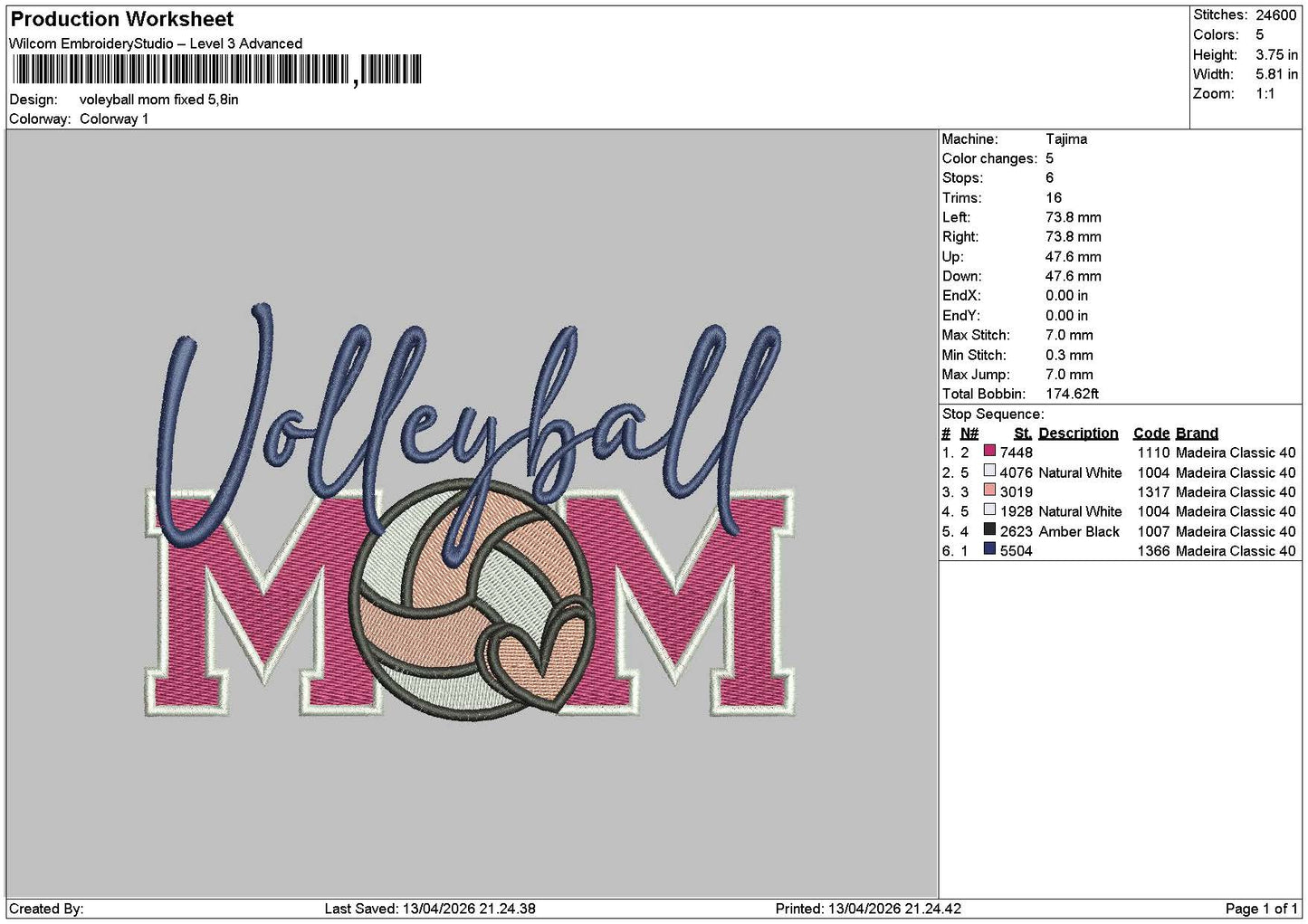 Volleytext 1204 Embroidery File 6 sizes