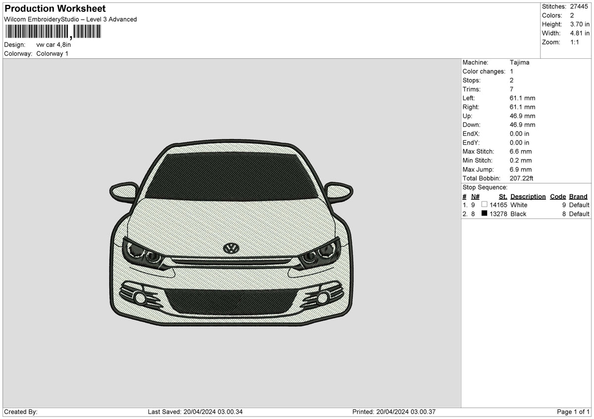 White Car 1904 Embroidery File 6 sizes