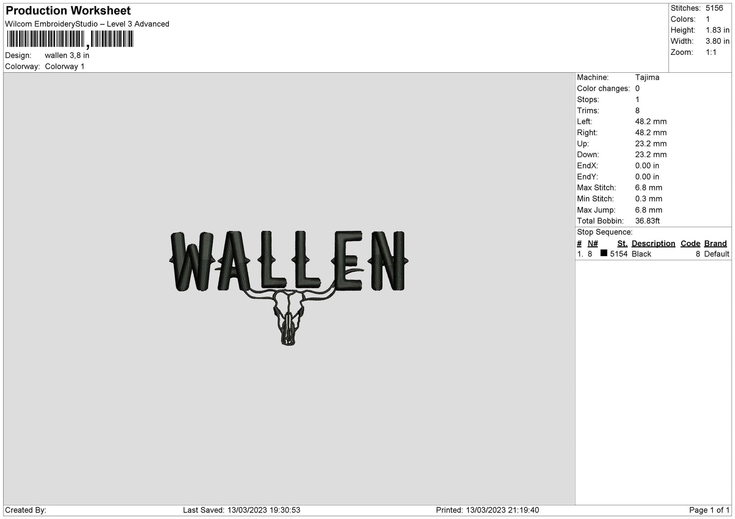 Wallen Embroidery File 6 sizes