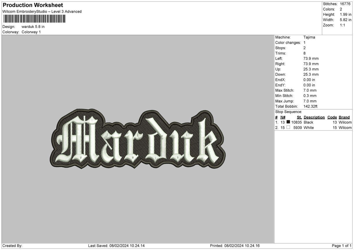 Warduktext Embroidery File 6 sizes