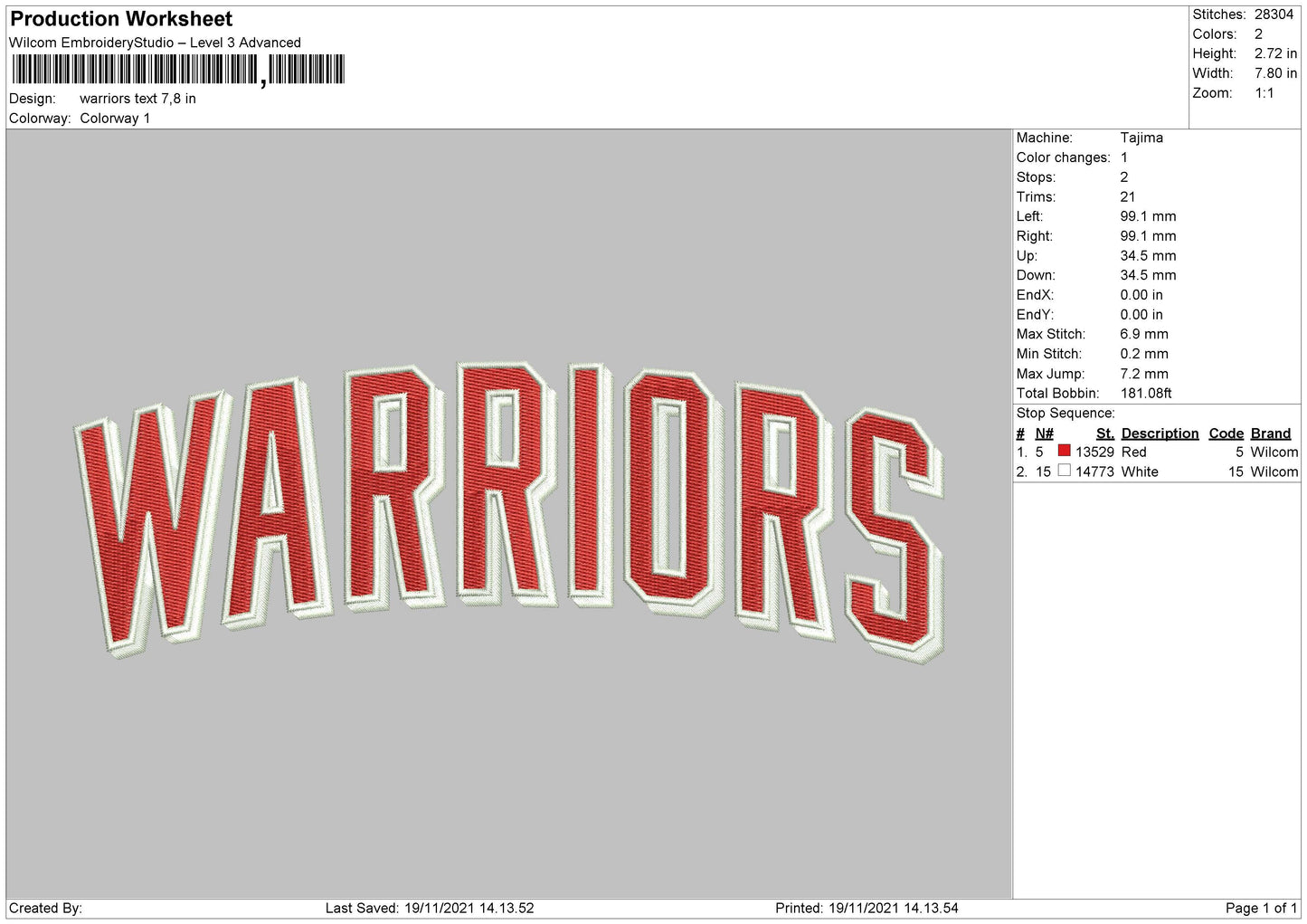 Warriors text Embroidery