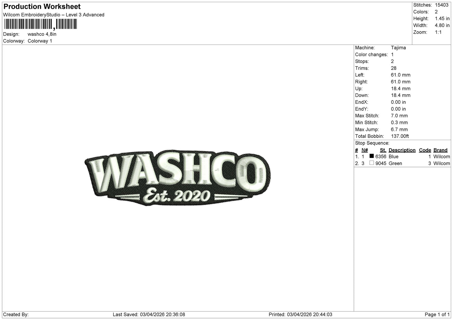 Washco Embroidery File 6 size
