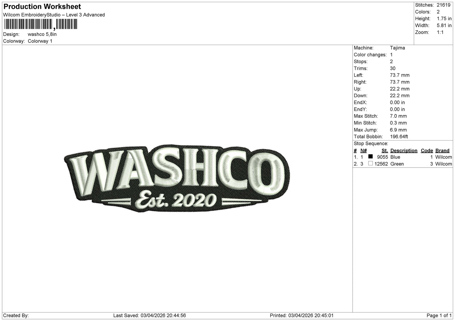 Washco Embroidery File 6 size