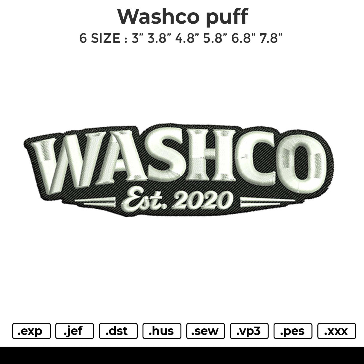 Washco Embroidery File 6 size