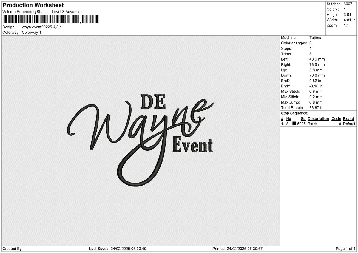 Wayn Event22225 Embroidery File 6 size
