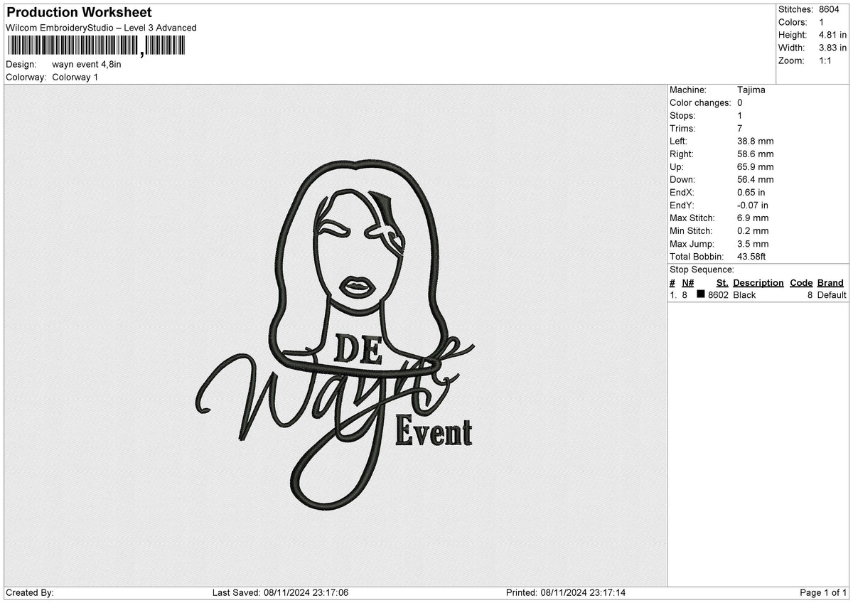 Wayn Event Embroidery File 6 size