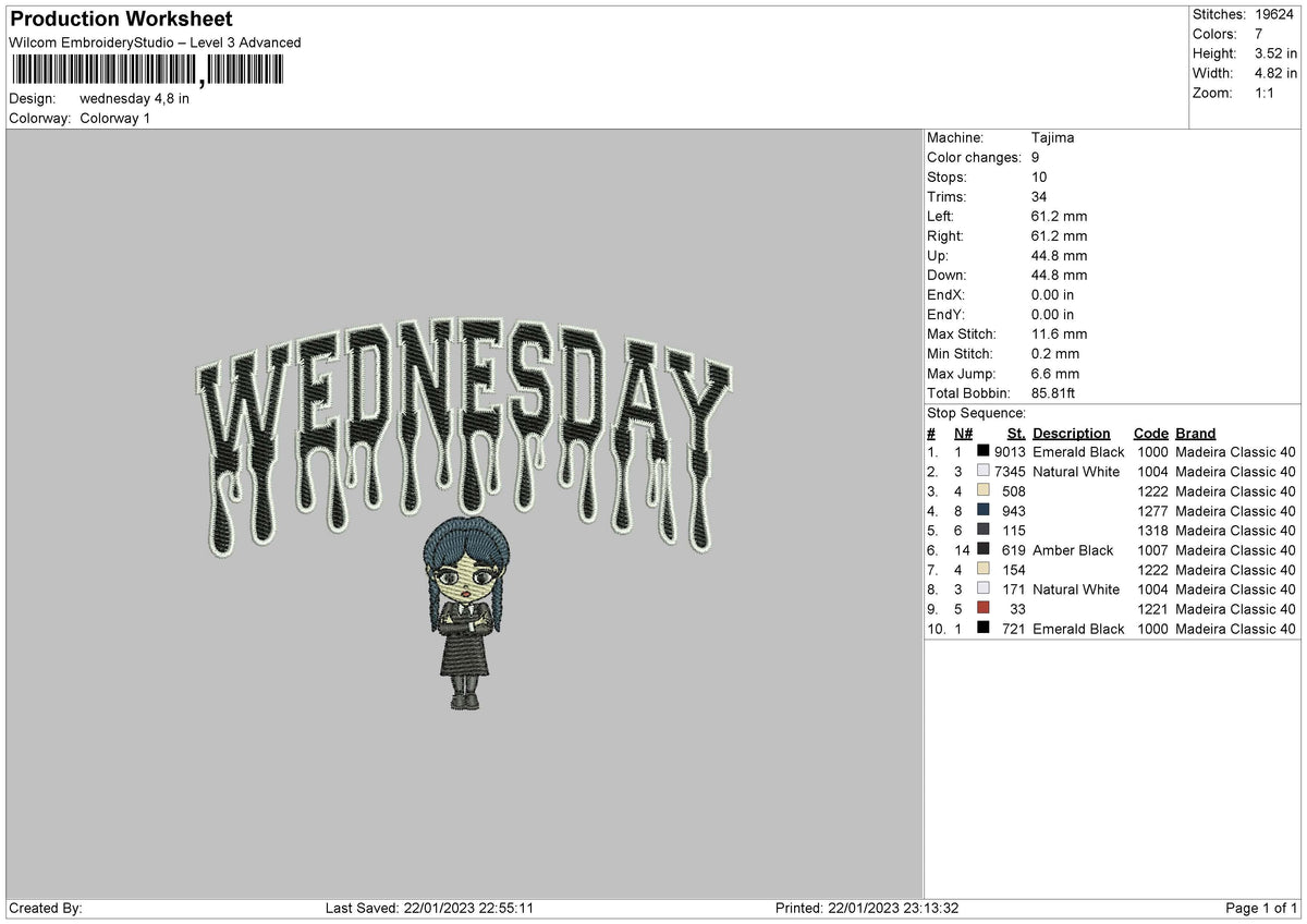 Wednesd Txt Embroidery File 6 sizes
