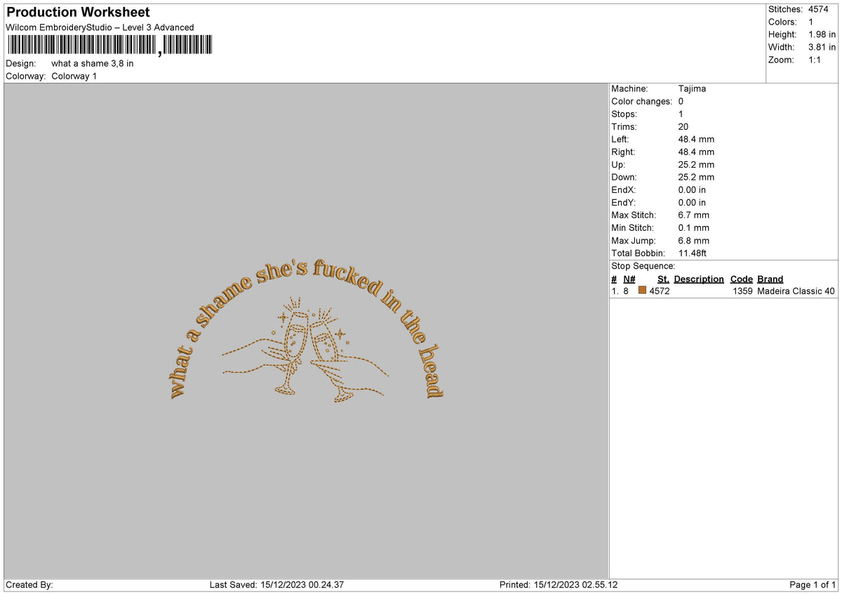 Shame Text Embroidery File 6 sizes